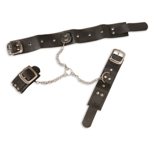 Collar Esposas y Cadena de Cuero - Sado Sumision