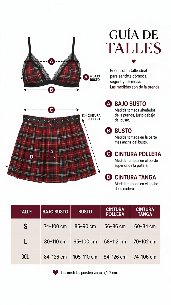 Disfraz Colegiala Escoces Rojo (AL250) Talle 80 al 110: imagen 2