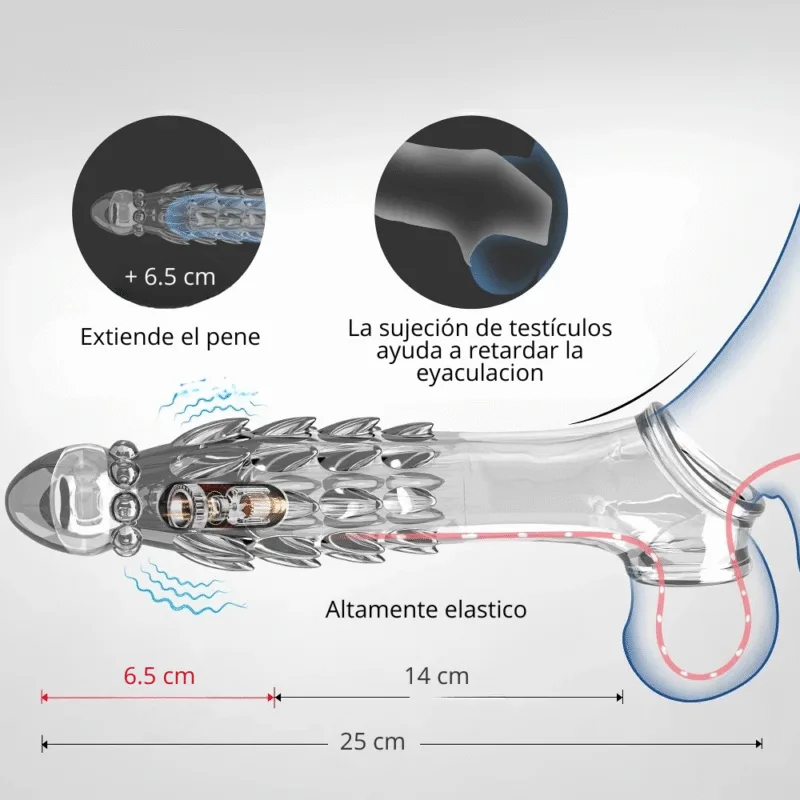 Funda peneana con Vibrador, escamas y agarre de testiculos