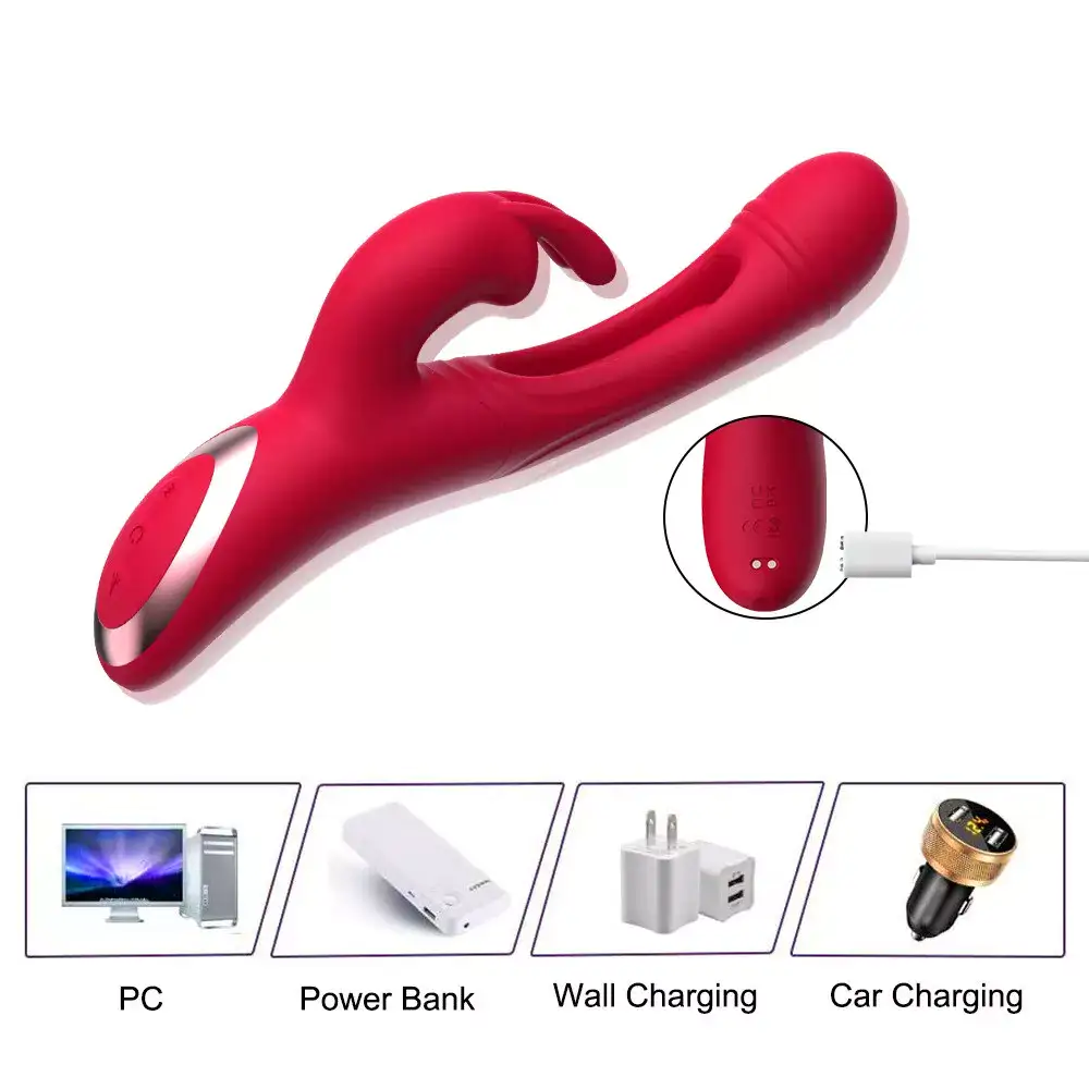 Vibrador 3 en 1 Dildo + Estimulador de Clítoris + Estimulador punto G Recargable USB - Imagen 5